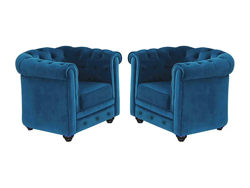 Lot de 2 Fauteuils CHESTERFIELD - Velours bleu canard