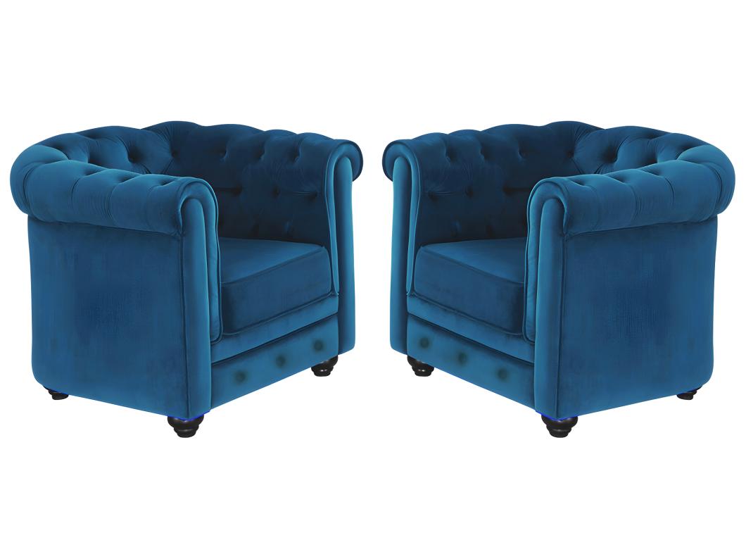 Sessel 2er-Set - Samt - Grünblau - CHESTERFIELD