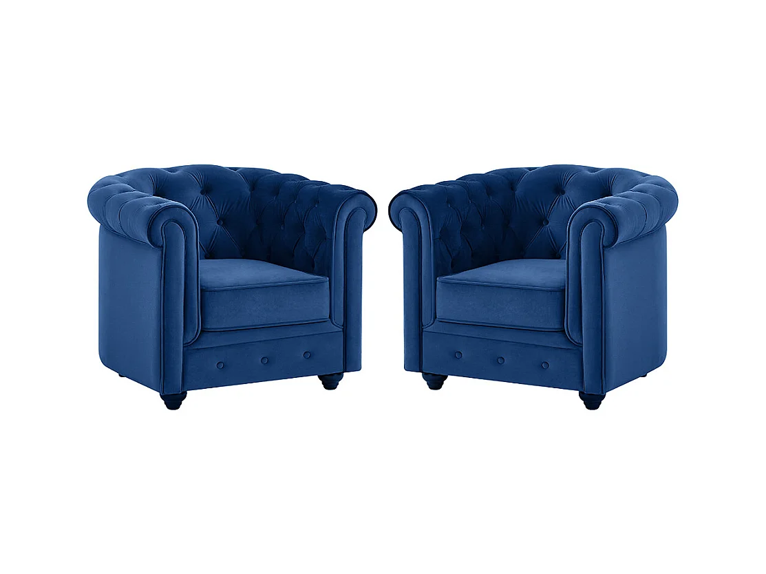 Lot de 2 Fauteuils CHESTERFIELD - Velours bleu roi