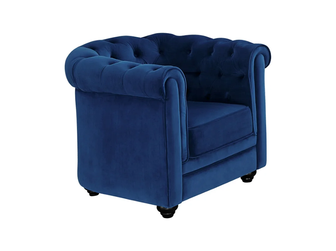 Lotto di 2 poltrone CHESTERFIELD in velluto Blu notte