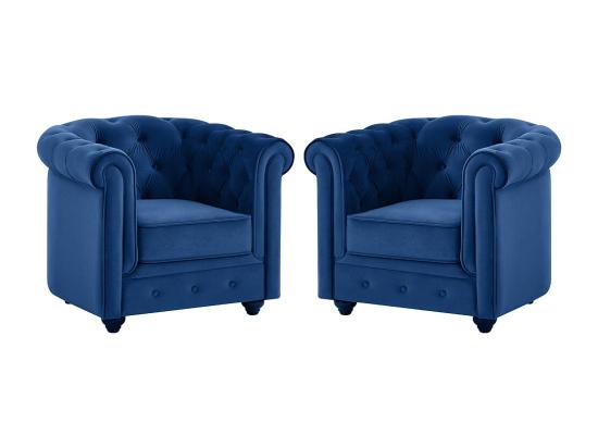 vente unique Lot de 2 Fauteuils CHESTERFIELD - Velours bleu roi