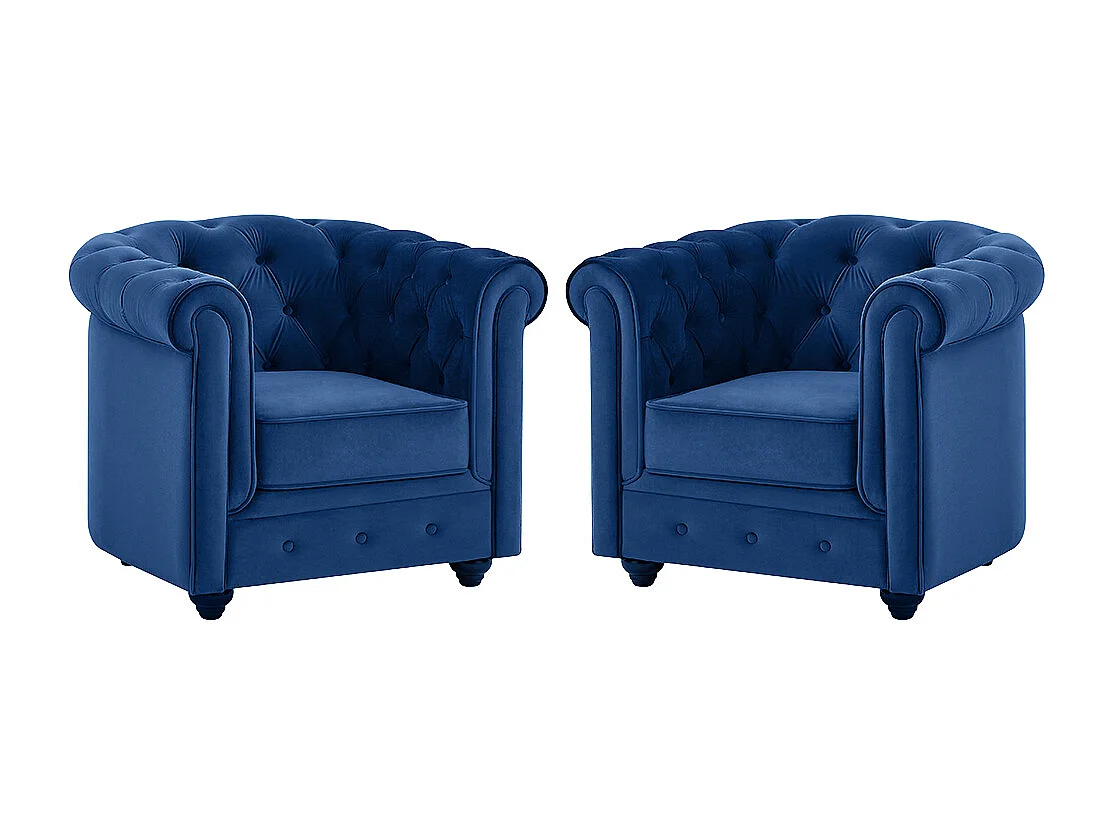 Conjunto de 2 sillones de terciopelo CHESTERFIELD - Azul noche