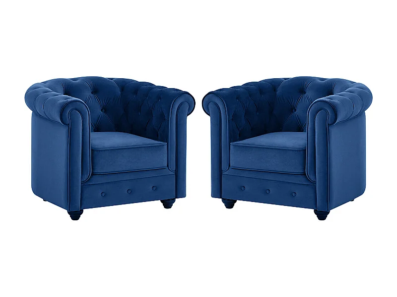 Lot de 2 Fauteuils CHESTERFIELD - Velours bleu roi