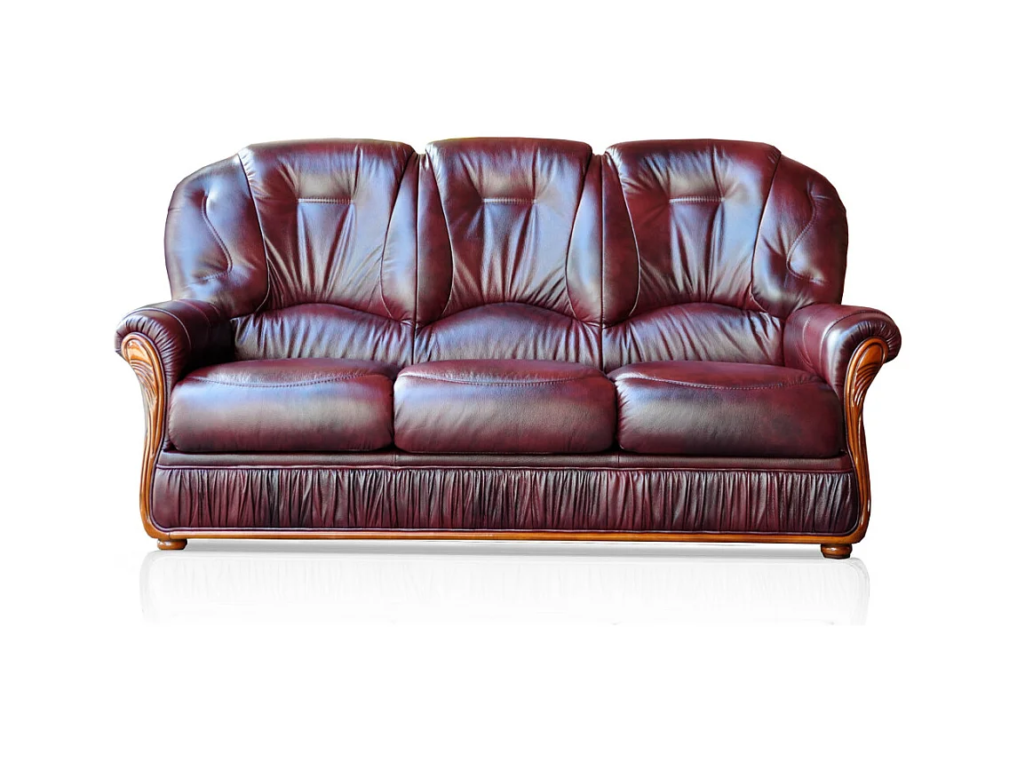 Ledersofa 3-Sitzer und Sessel - Büffelleder - Bordeauxrot - DAPHNE