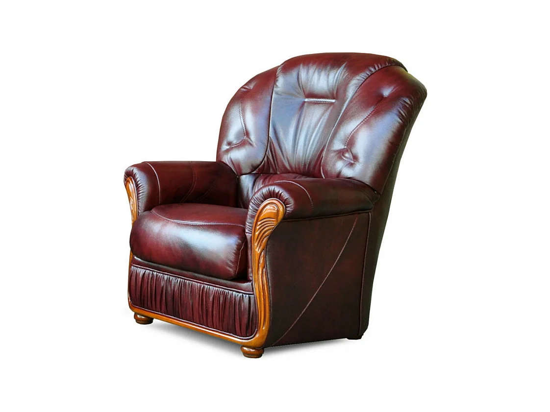 Ledersofa 3-Sitzer und Sessel - Büffelleder - Bordeauxrot - DAPHNE