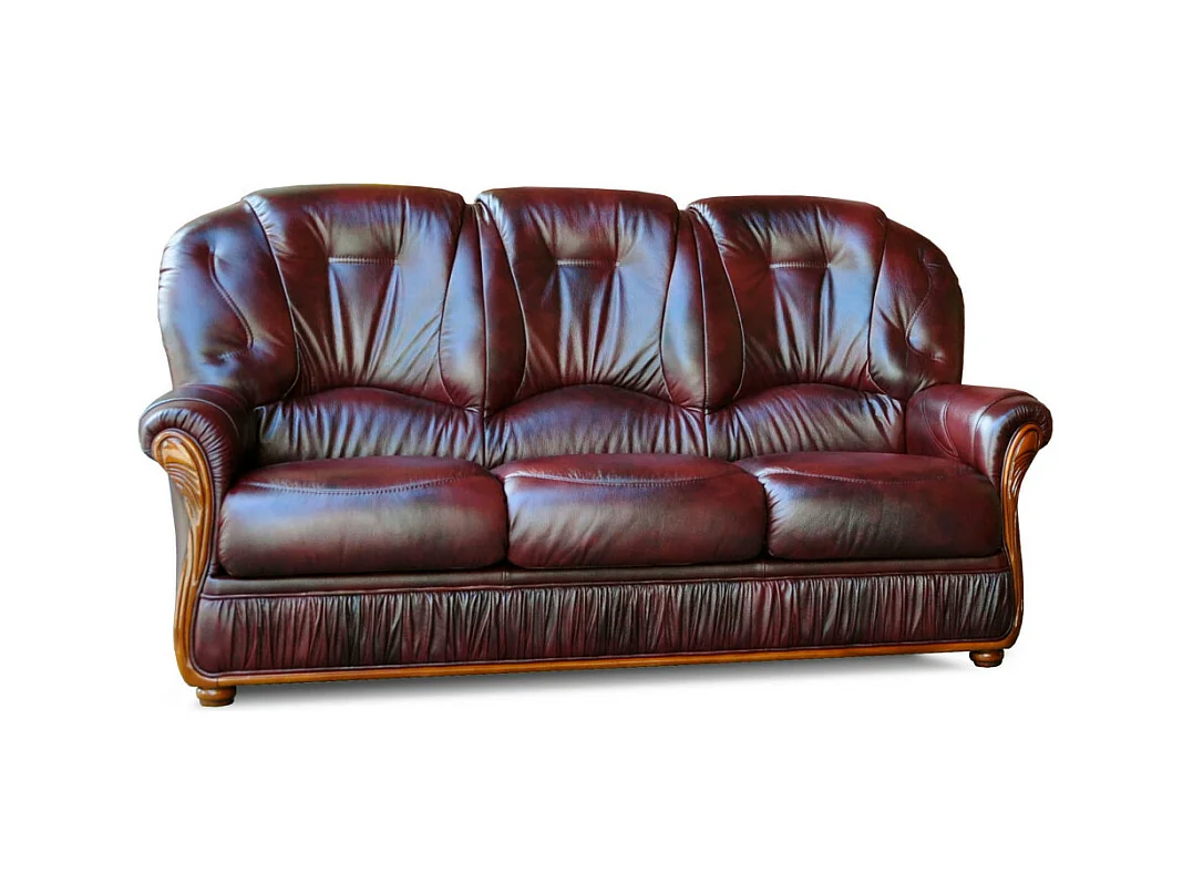 Ledersofa 3-Sitzer und Sessel - Büffelleder - Bordeauxrot - DAPHNE