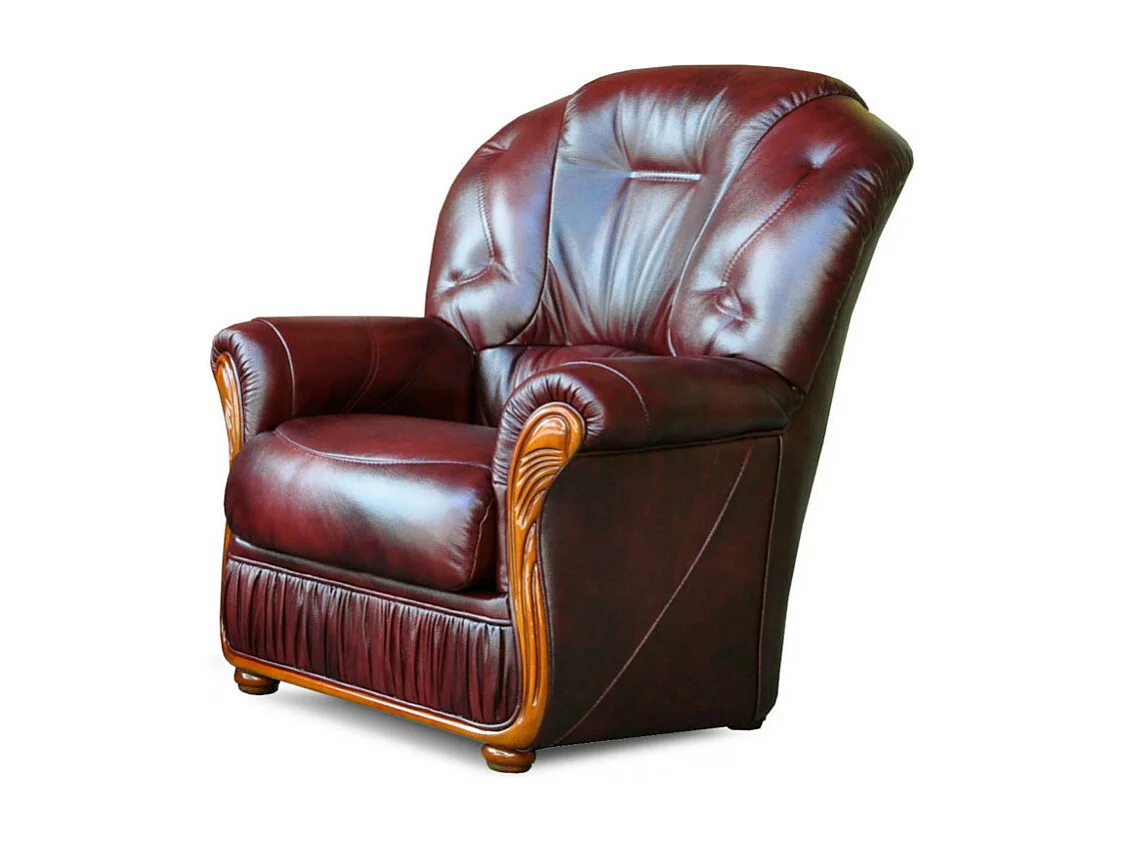 Driezitsbank en fauteuil DAPHNE van 100% buffelleer - Bordeaux-rood