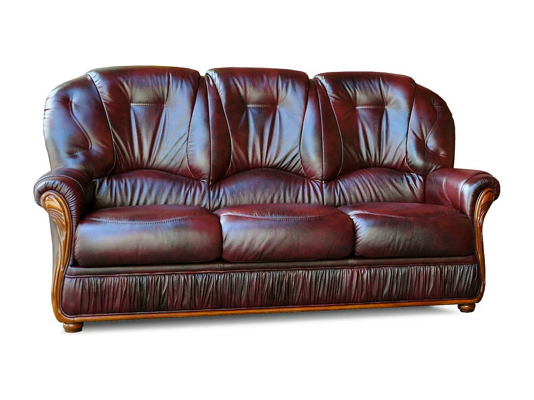 Driezitsbank en fauteuil DAPHNE van 100% buffelleer - Bordeaux-rood