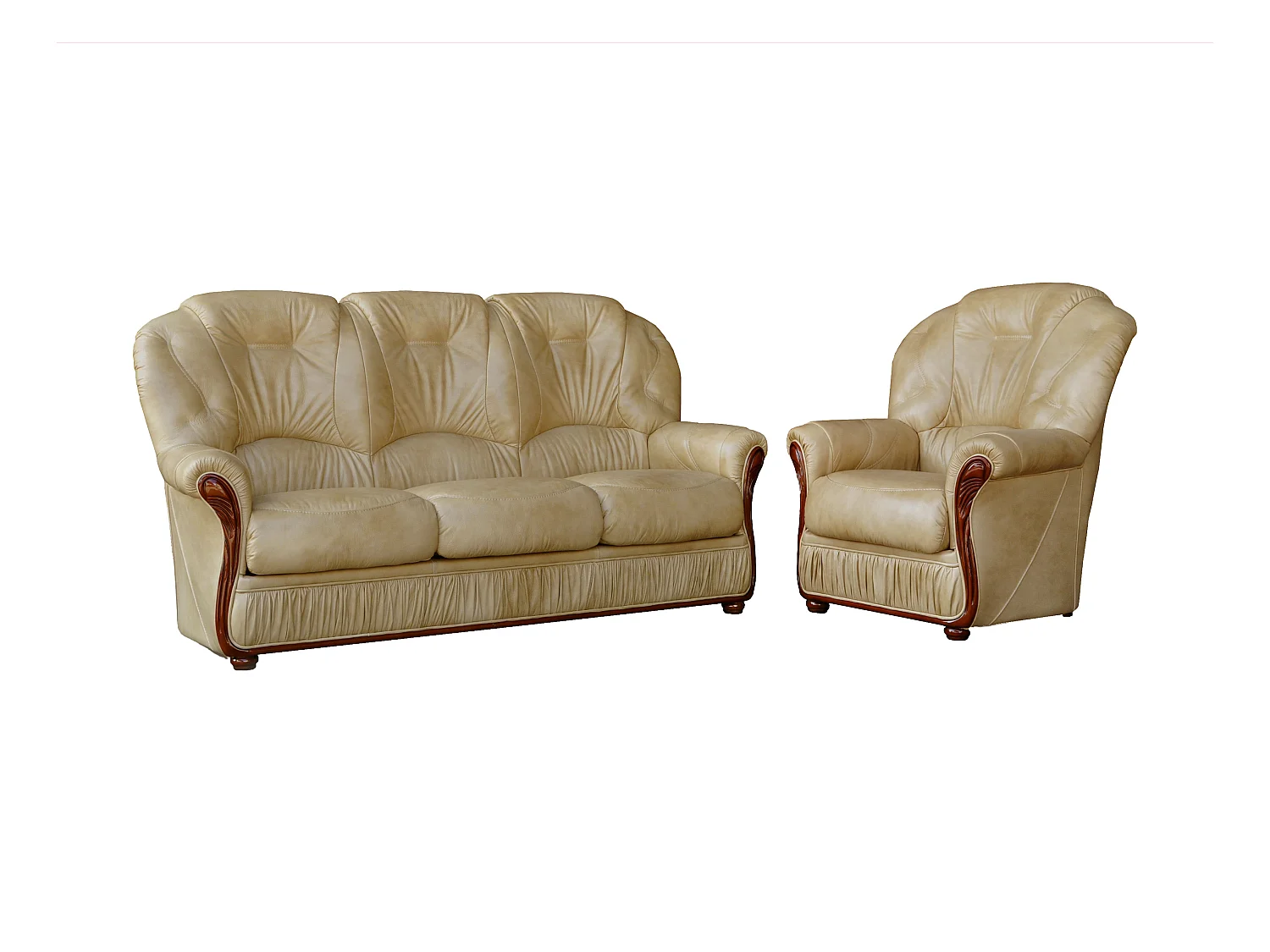Canapé 3 places et un fauteuil 100% cuir de buffle beige DAPHNE
