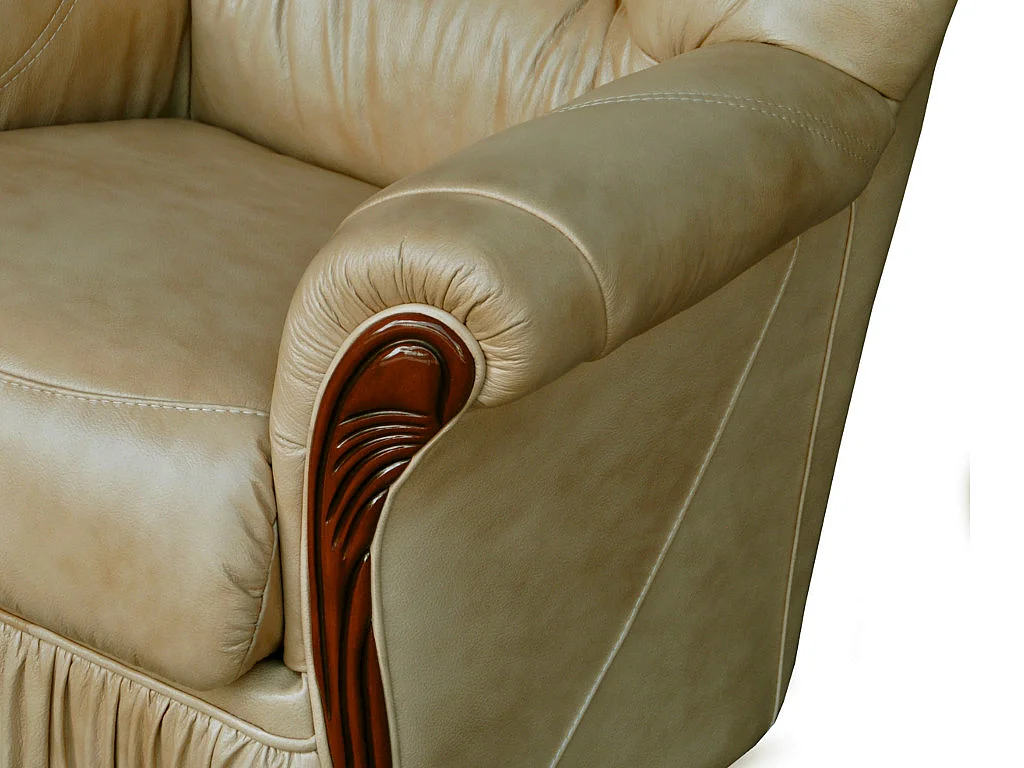 Canapé 3 places et un fauteuil 100% cuir de buffle beige DAPHNE