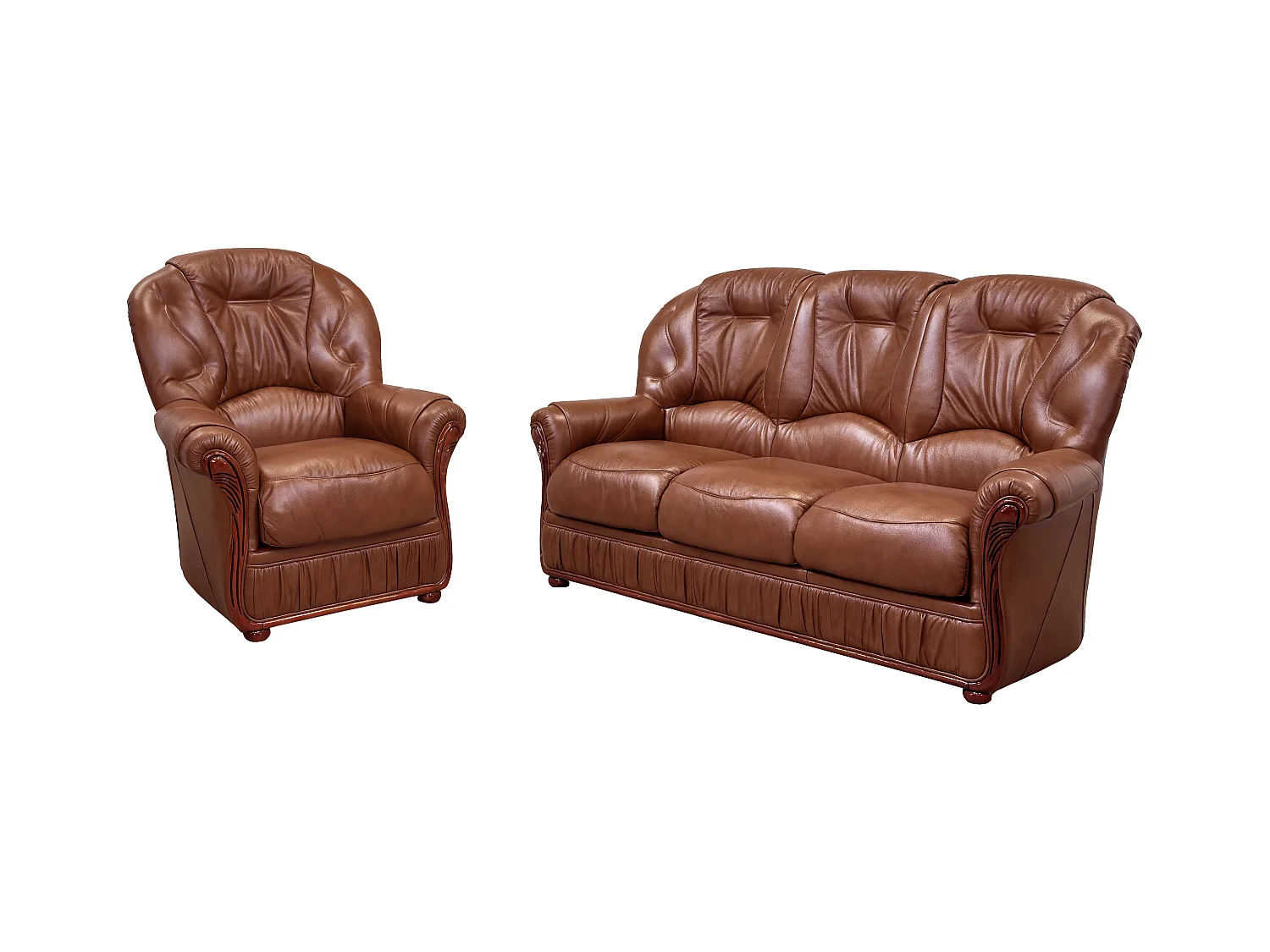 Canapé 3 places et un fauteuil 100% cuir de buffle marron DAPHNE