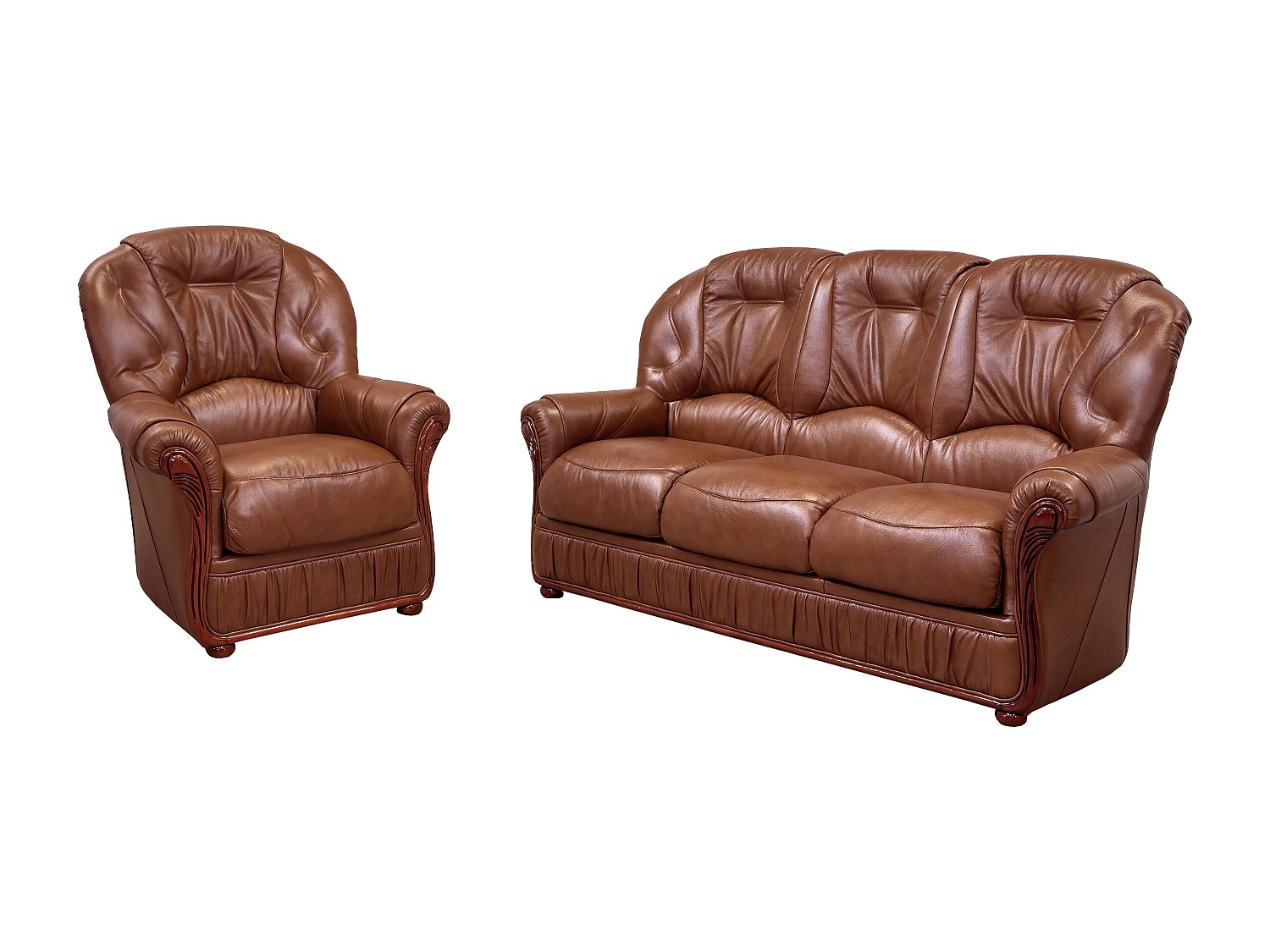 Vente-unique Ledersofa 3-Sitzer Und Sessel - Büffelleder - Braun - Daphne
