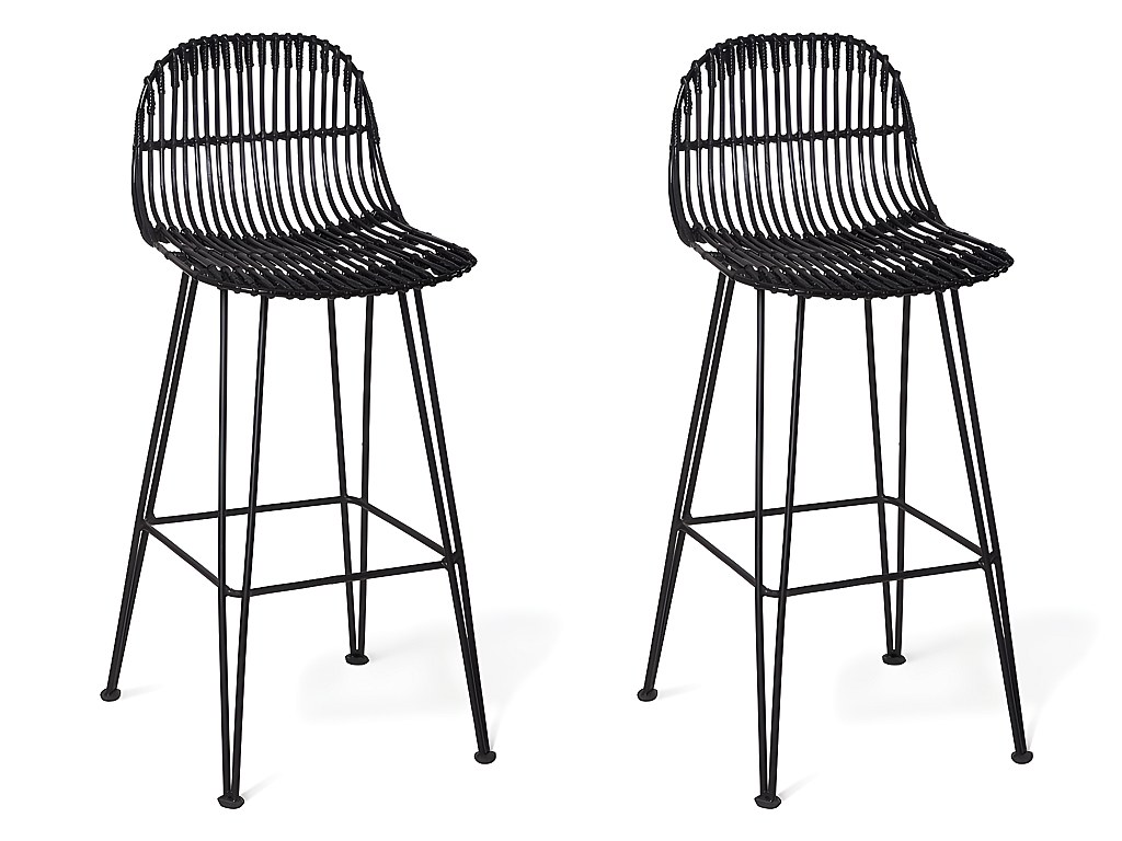 Barhocker 2er-Set - Rattan - Schwarz - NASURA