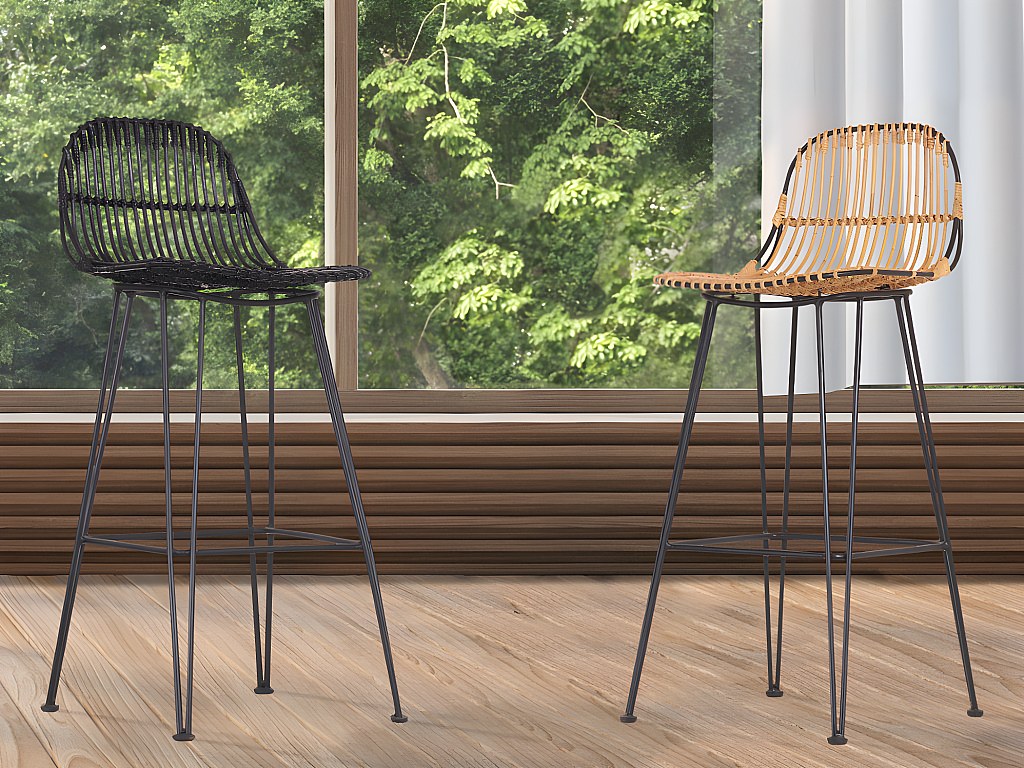 set van 2 barkrukken nasura rotan zwart