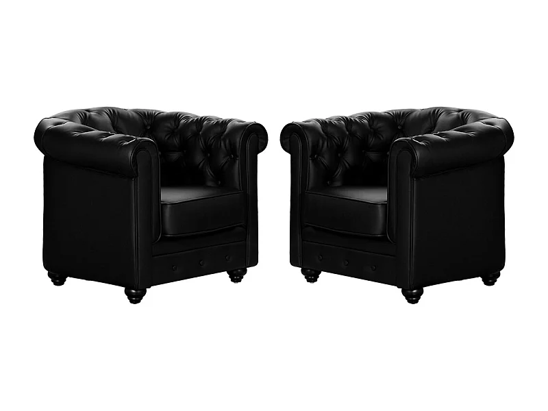 Sessel 2er-Set - Kunstleder - Schwarz - CHESTERFIELD
