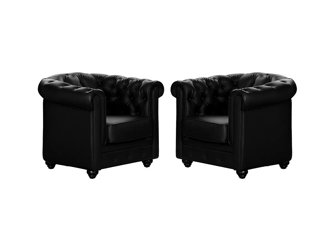 Lot de 2 Fauteuils CHESTERFIELD - Simili Noir