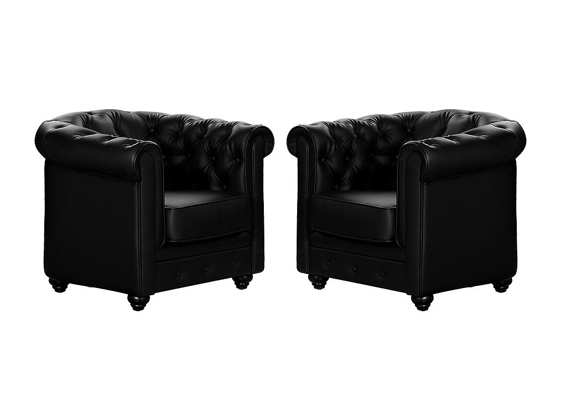 Vente-unique Sessel 2er-Set - Kunstleder - Schwarz - CHESTERFIELD 366725