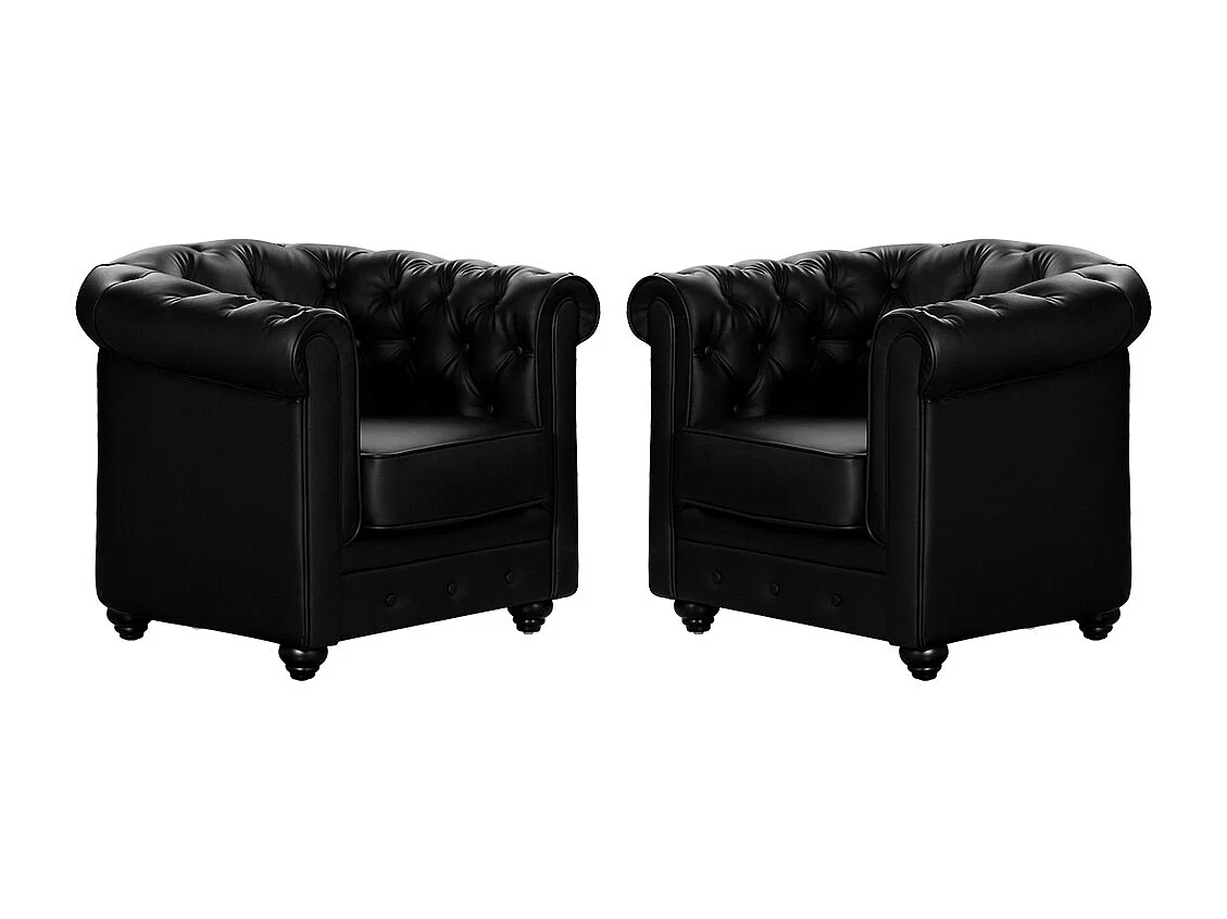 Set van 2 fauteuils CHESTERFIELD van kunstleer - Zwart