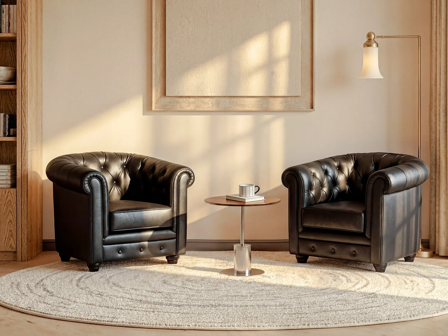 Conjunto de 2 sillones CHESTERFIELD - Piel sintética - Negro