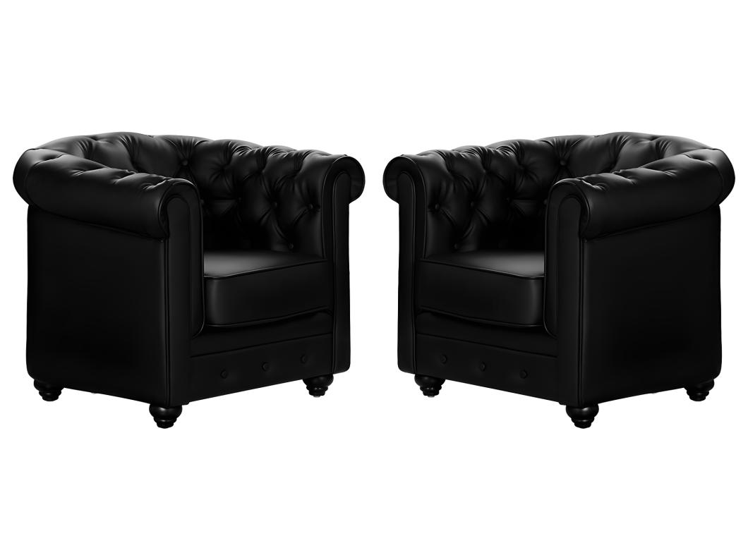 Set van 2 fauteuils CHESTERFIELD van kunstleer - Zwart
