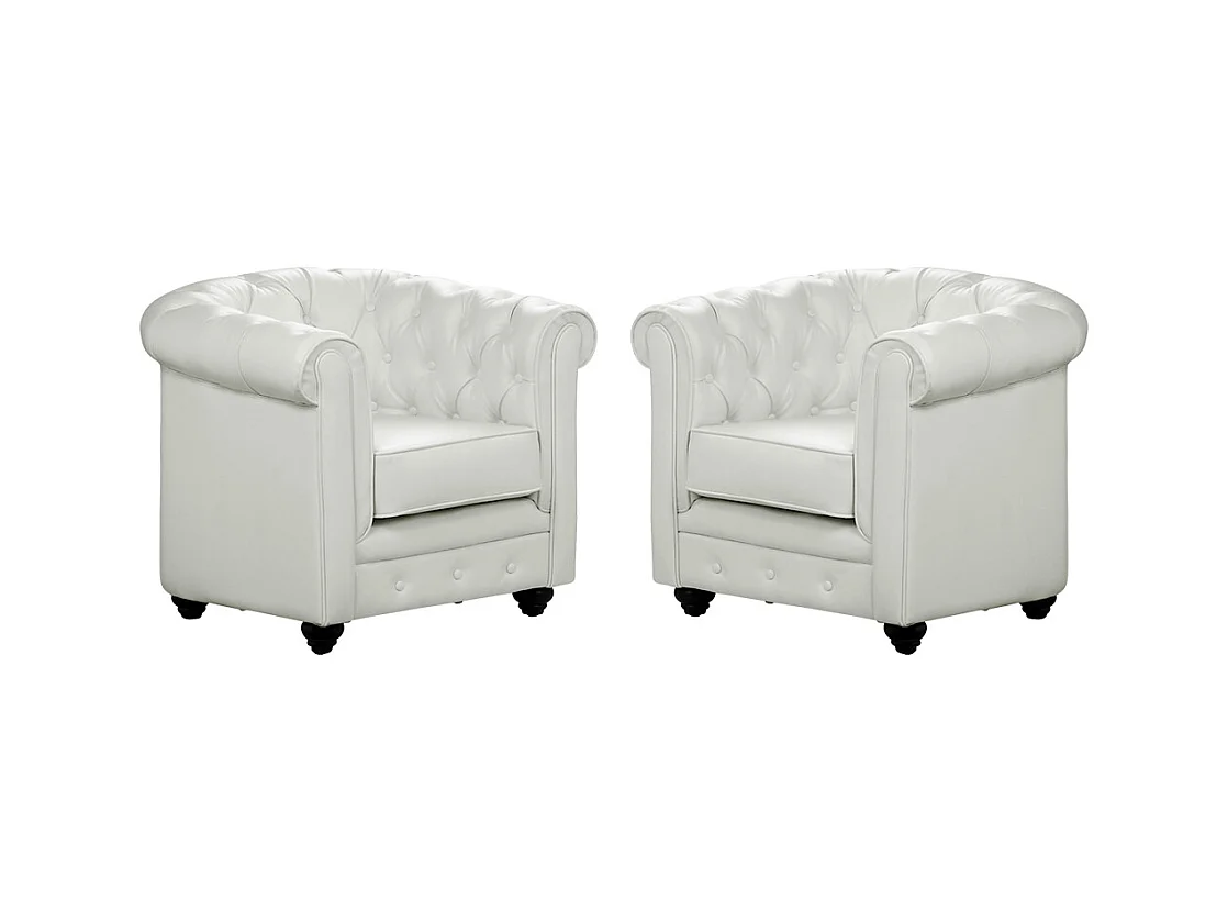 Lot de 2 Fauteuils CHESTERFIELD - Simili Blanc
