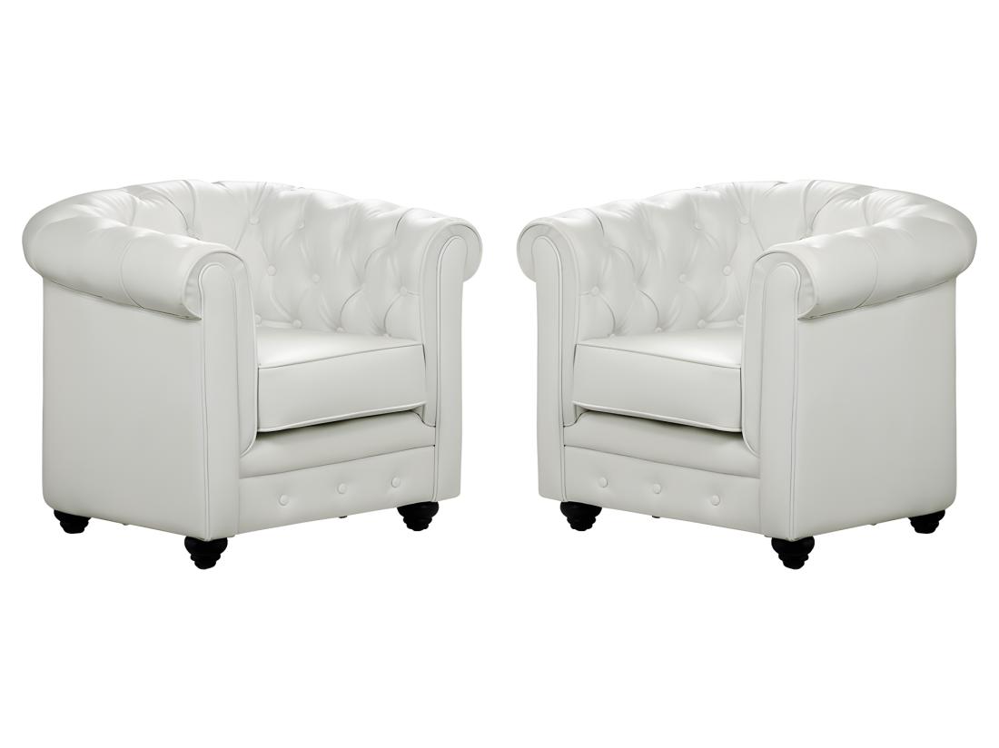 vente unique Lot de 2 Fauteuils CHESTERFIELD - Simili Blanc
