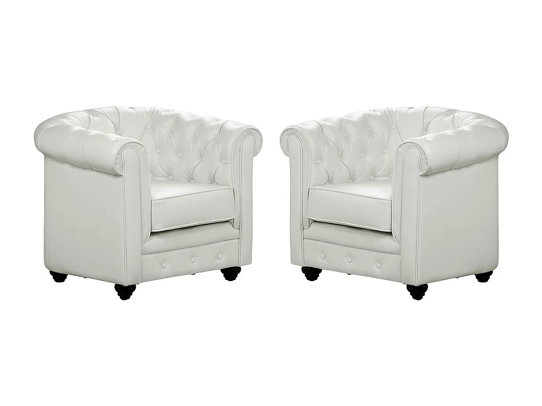 Lot de 2 Fauteuils CHESTERFIELD - Simili Blanc
