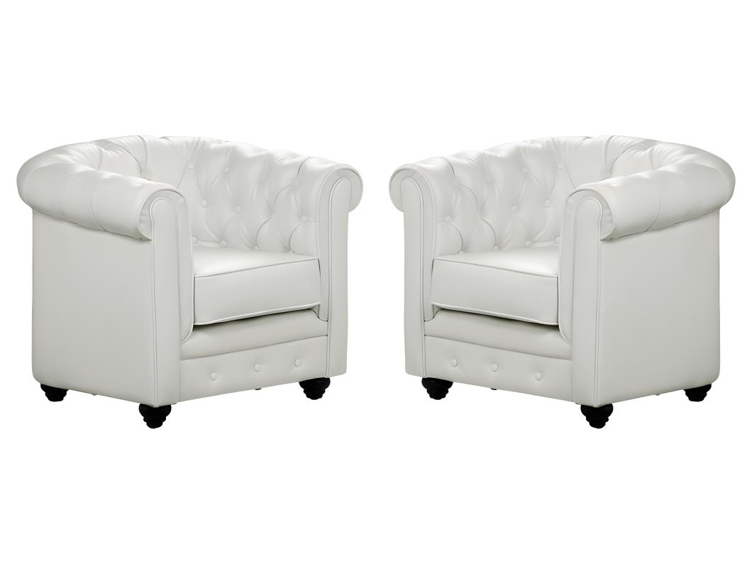 Conjunto de 2 sillones CHESTERFIELD - Piel sintética - Blanco