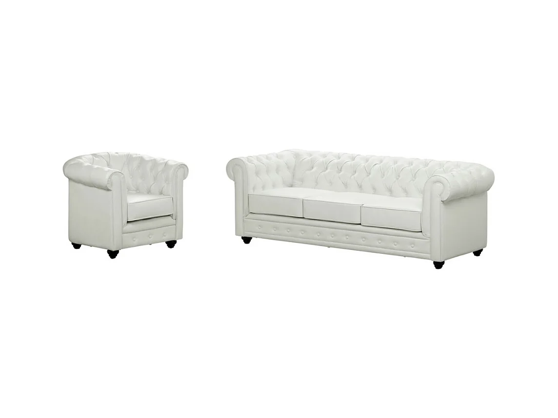 Sofa 3-Sitzer und Sessel - Kunstleder - Weiß - CHESTERFIELD
