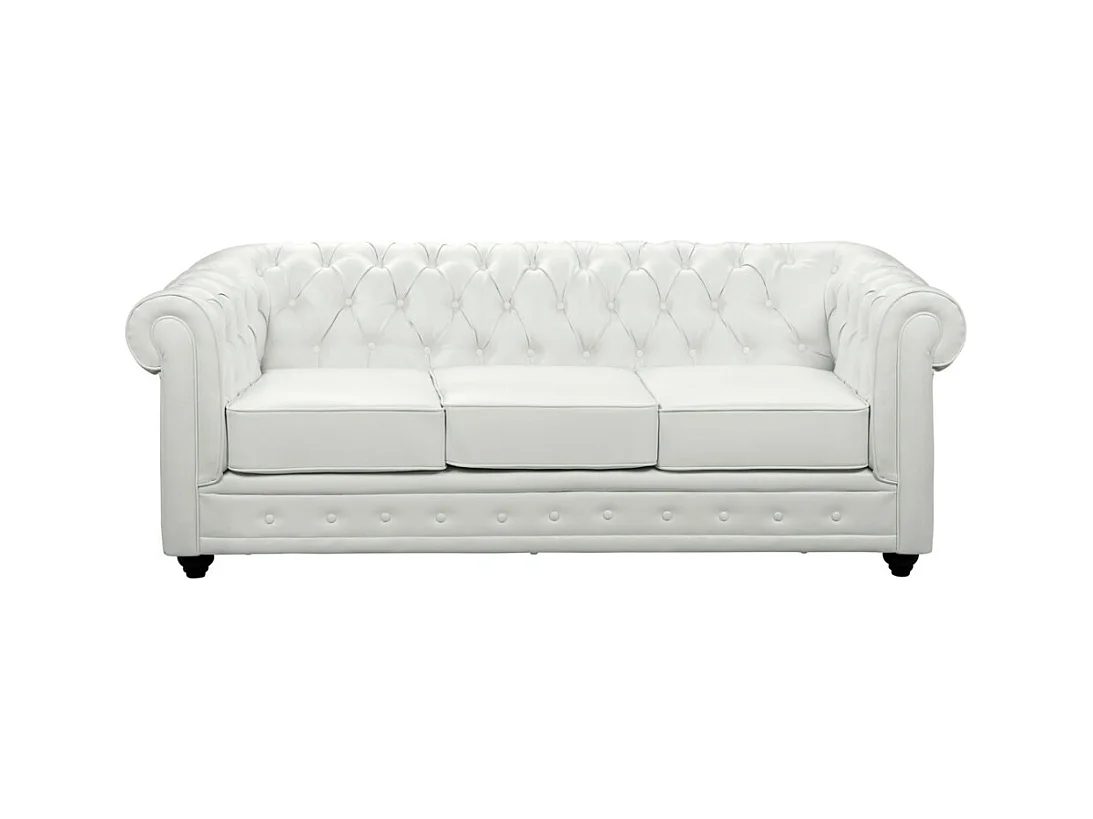 Canapé 3 places et fauteuil CHESTERFIELD - Simili Blanc