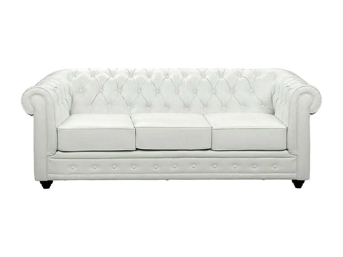 Driezitsbank en fauteuil CHESTERFIELD van kunstleer - Wit