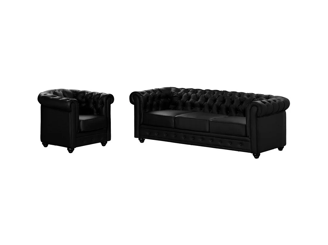 Canapé 3 places et fauteuil CHESTERFIELD - Simili Noir