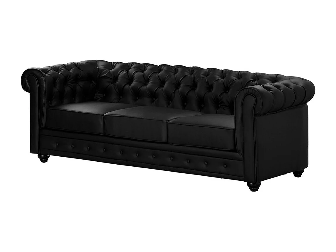 Divano 3 posti e poltrona CHESTERFIELD in similpelle Nero