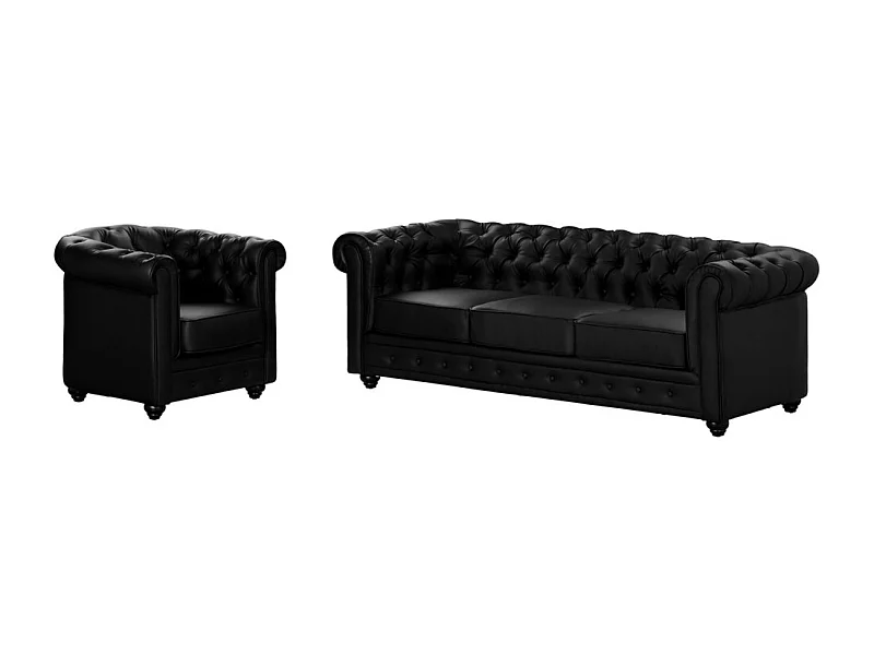 Canapé 3 places et fauteuil CHESTERFIELD - Simili Noir