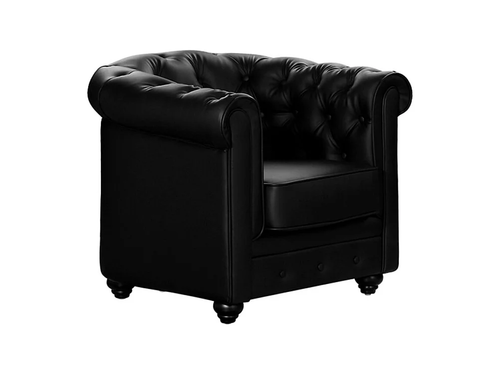 Sofa 3-Sitzer und 2 Sessel - Kunstleder - Schwarz - CHESTERFIELD