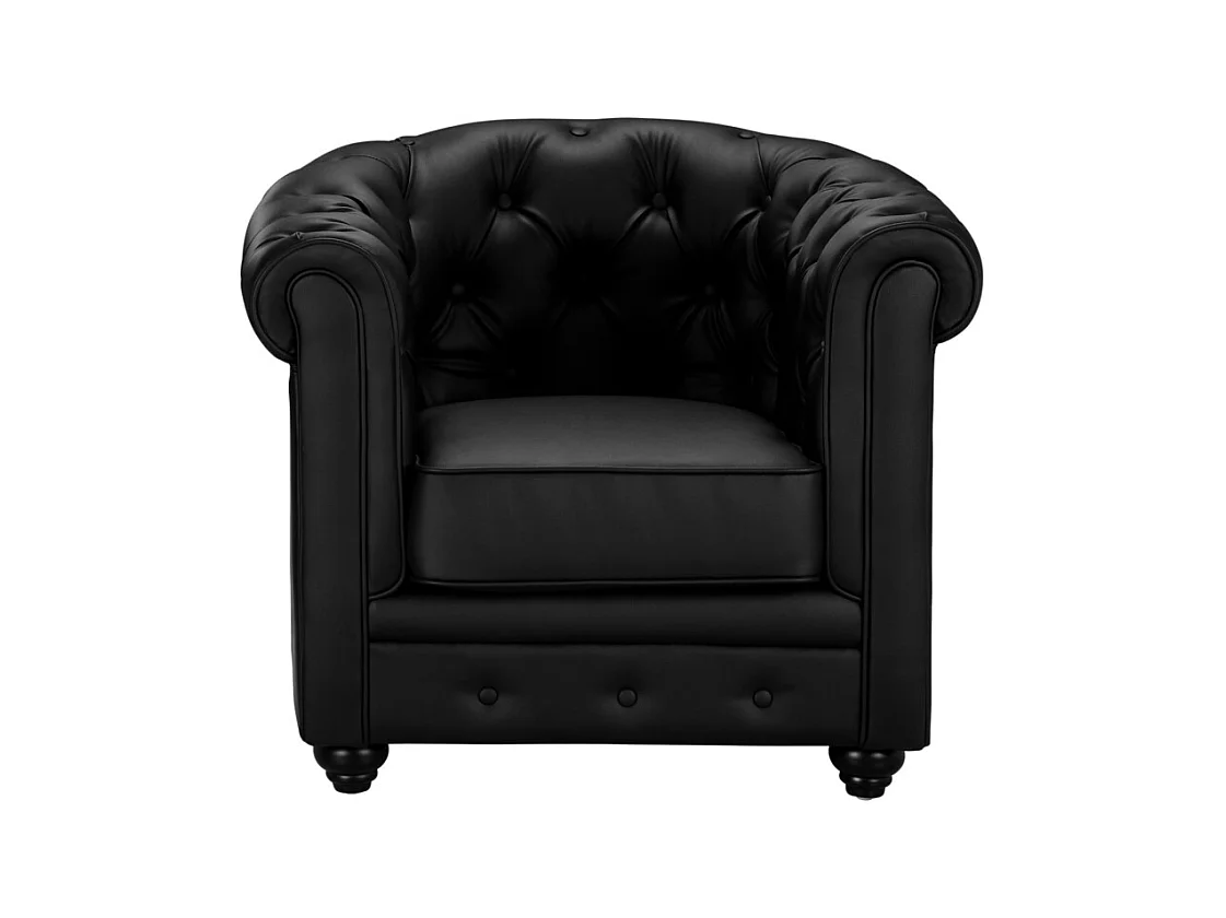 Sofa 3-Sitzer und 2 Sessel - Kunstleder - Schwarz - CHESTERFIELD