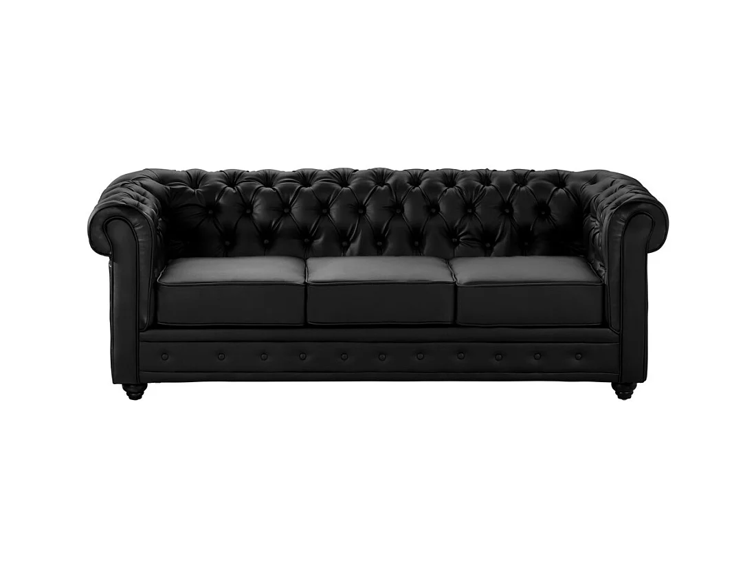 Sofa 3-Sitzer und 2 Sessel - Kunstleder - Schwarz - CHESTERFIELD