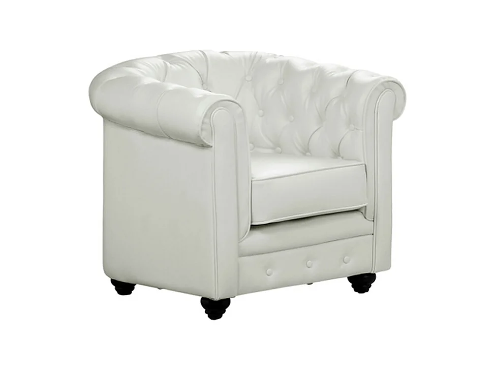 Driezitsbank en 2 fauteuils CHESTERFIELD van kunstleer - Wit