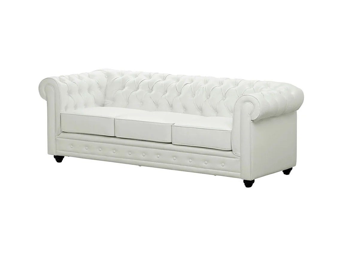 Driezitsbank en 2 fauteuils CHESTERFIELD van kunstleer - Wit
