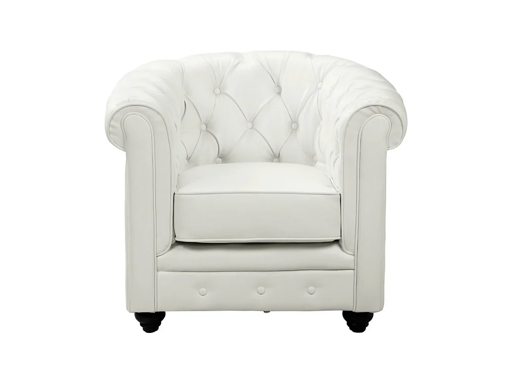 Driezitsbank en 2 fauteuils CHESTERFIELD van kunstleer - Wit