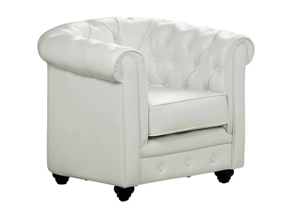 Driezitsbank en 2 fauteuils CHESTERFIELD van kunstleer - Wit