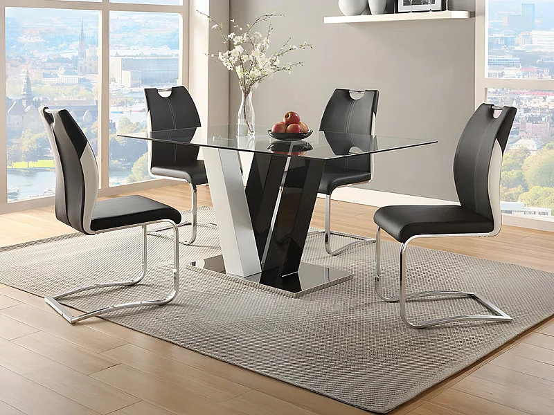 Set aus Esstisch + 4 Stühle - Schwarz & Weiß - WINCH