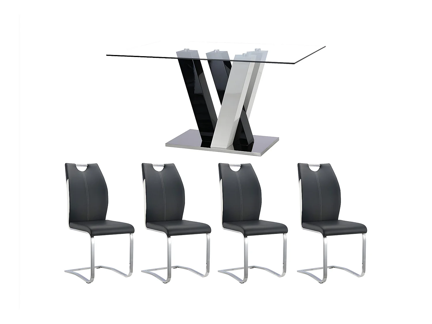 Set "eetkamer" met 4 stoelen - Zwart en wit - WINCH