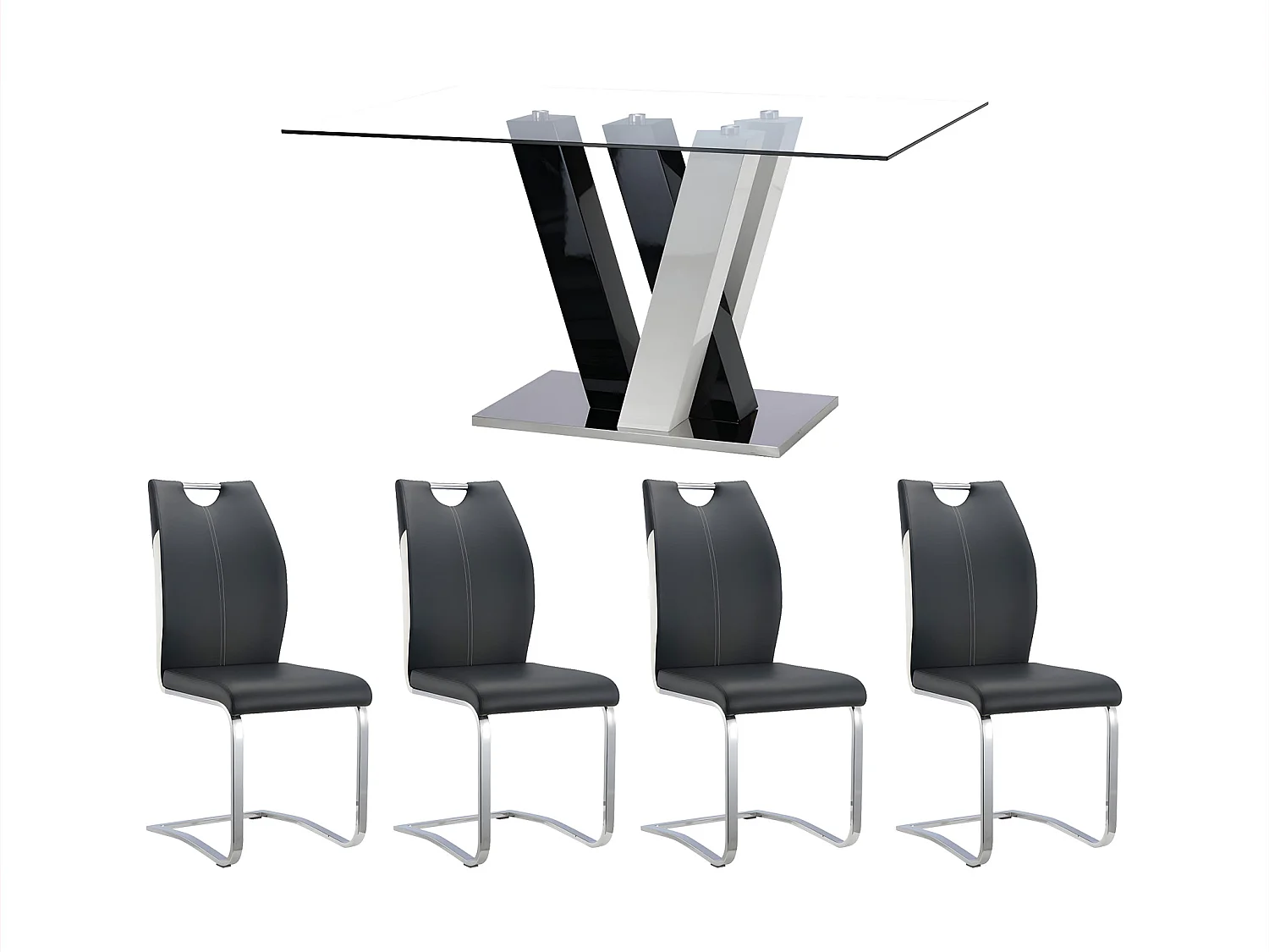Ensemble table + 4 chaises - Coloris : noir et blanc - WINCH
