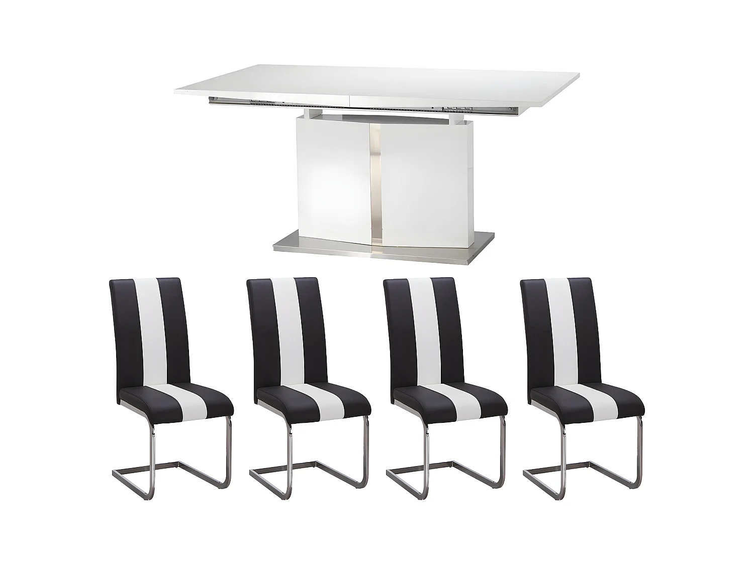 Set "eetkamer" met 4 stoelen - Wit en zwart - TRINITY