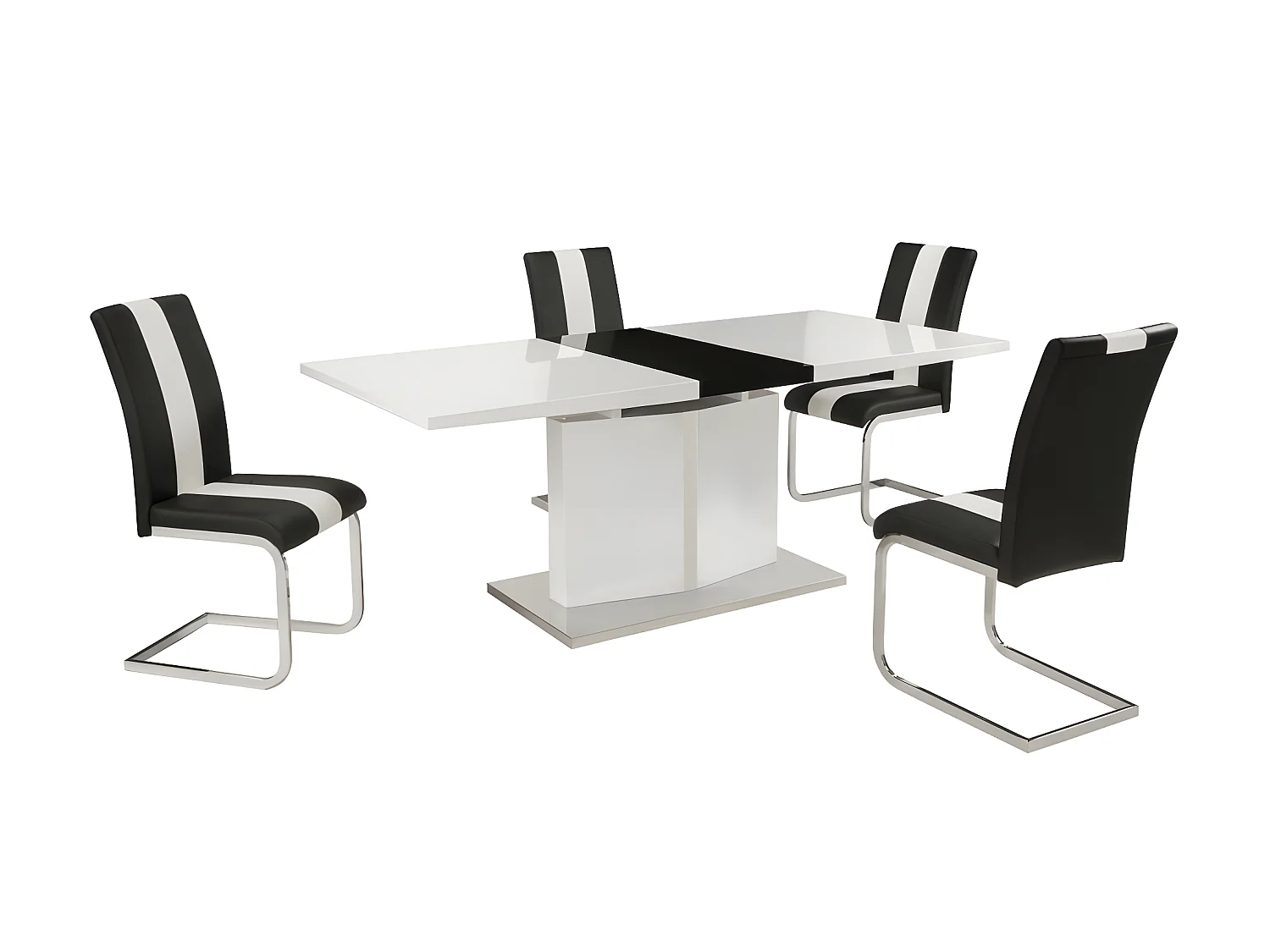 Set "eetkamer" met 4 stoelen - Wit en zwart - TRINITY