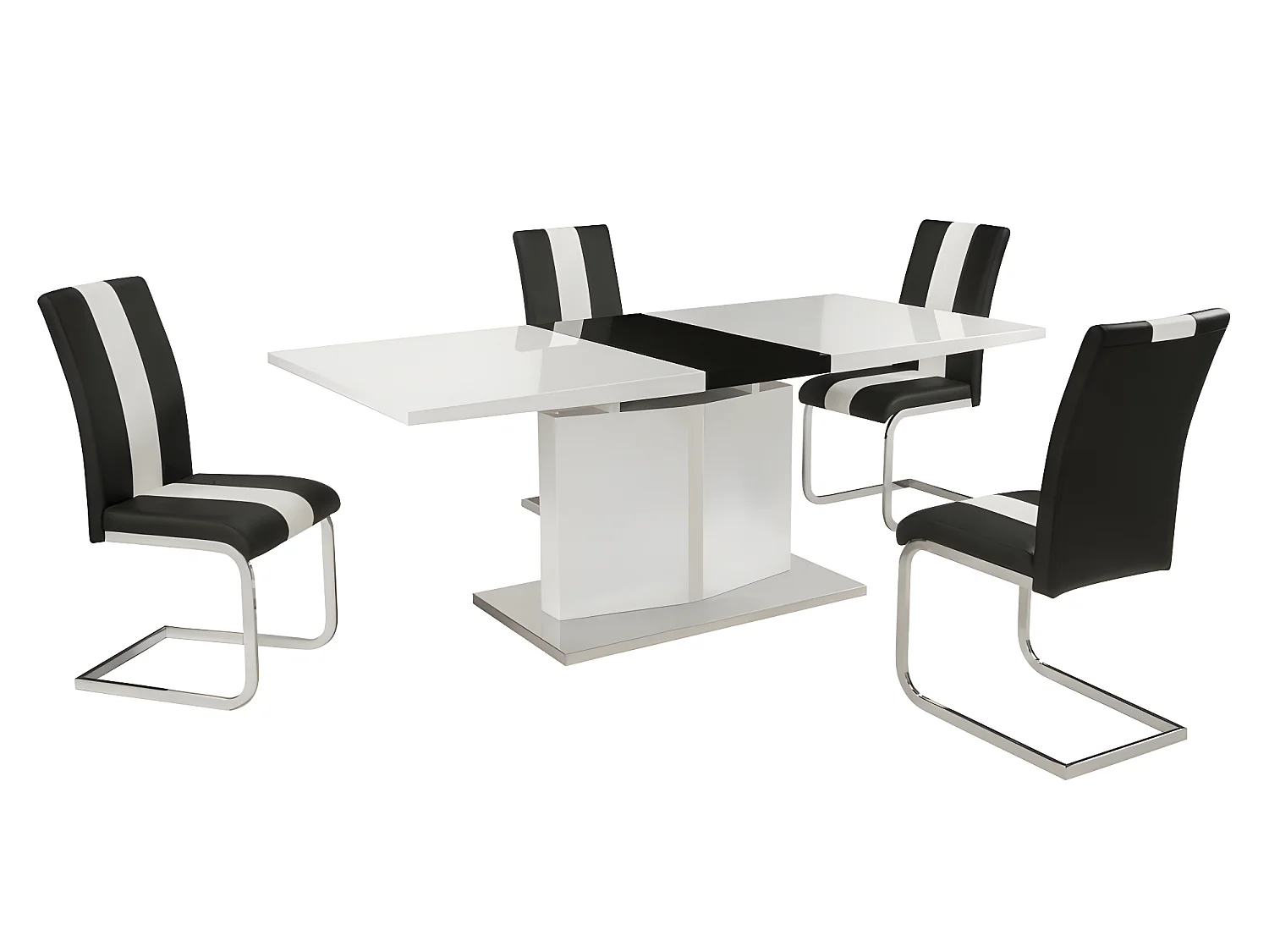 Ensemble table + 4 chaises - Blanc et Noir - TRINITY
