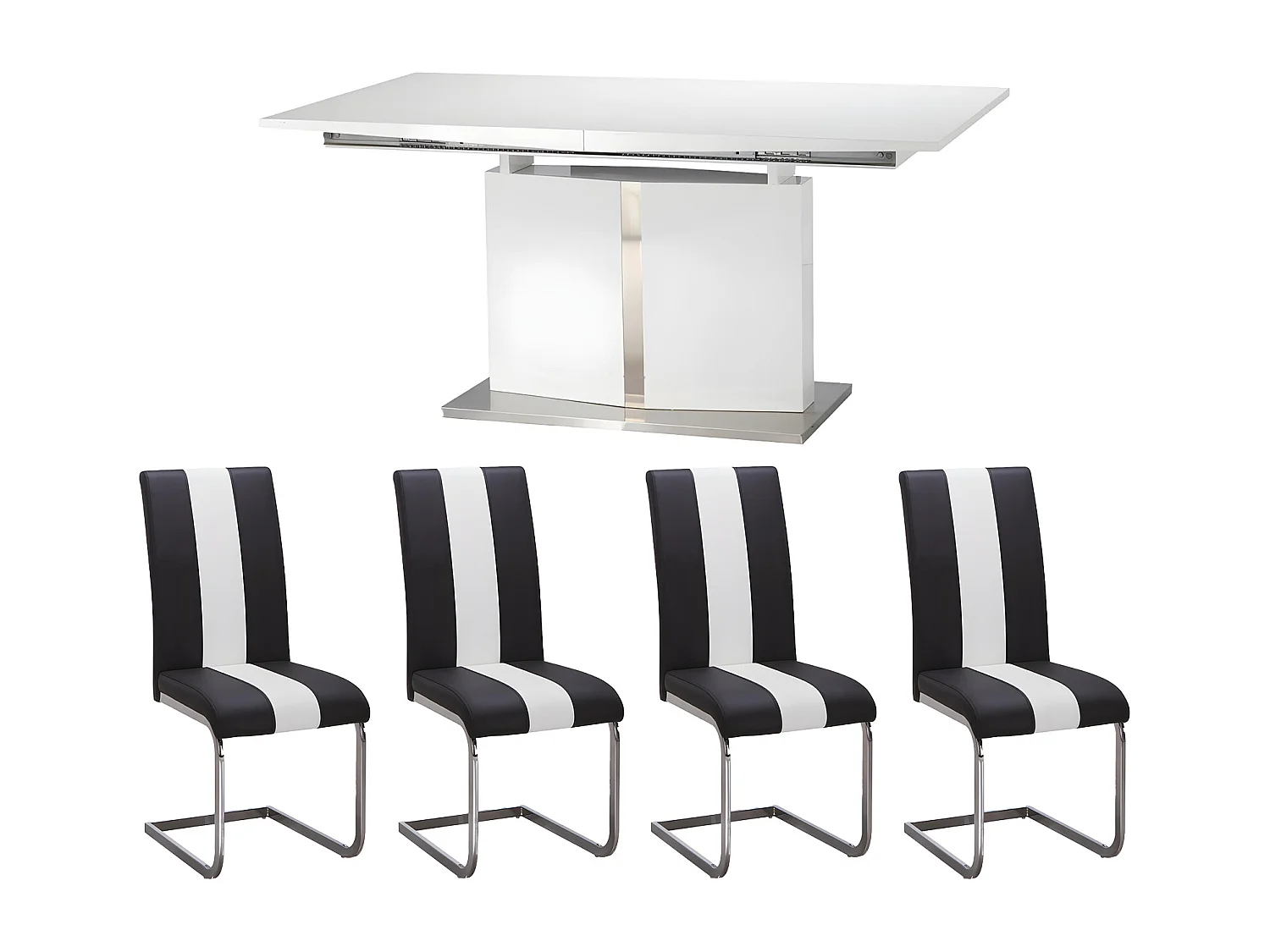 Ensemble table + 4 chaises - Blanc et Noir - TRINITY