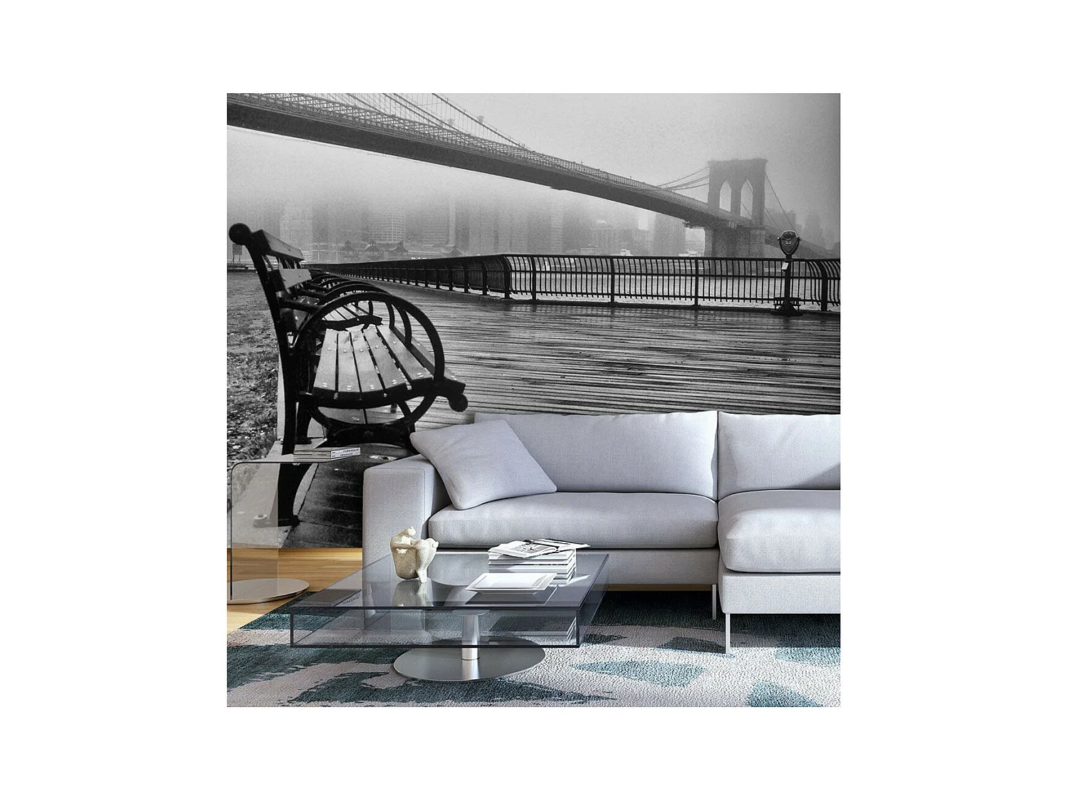Papier Peint "A Foggy Day on the Brooklyn Bridge" 245 x 350 cm