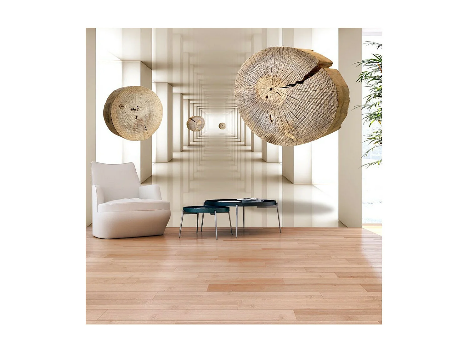 Papier Peint "Cercles de Bois Volants" 140 x 200 cm